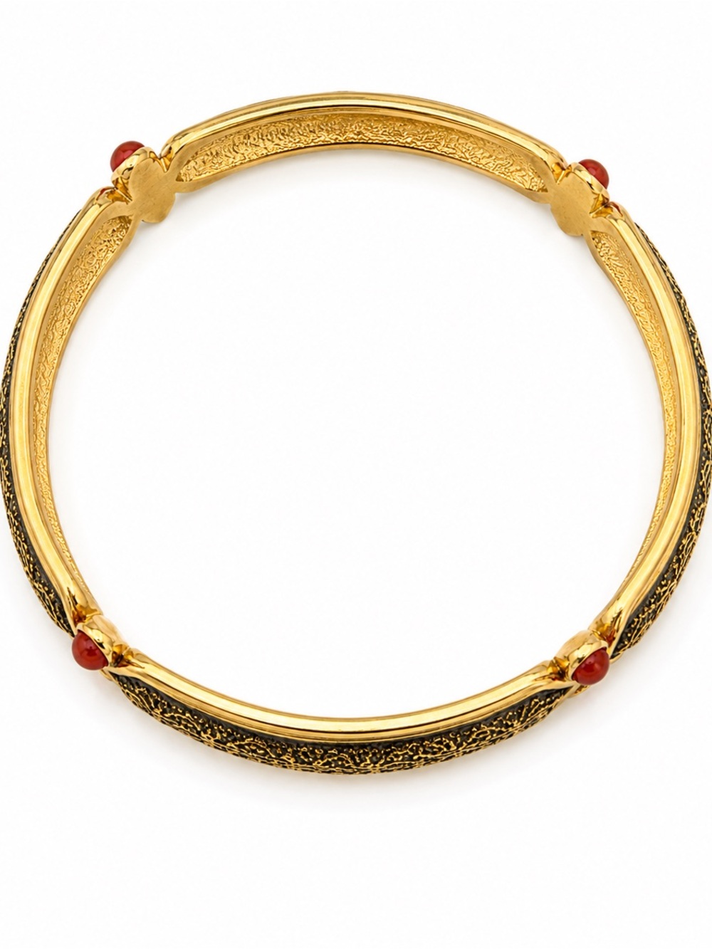 Balenciaga Paris Vintage Gold Black Enamel Red Cabochon Bangle Bracelet 41.1g - Picture 3 of 6